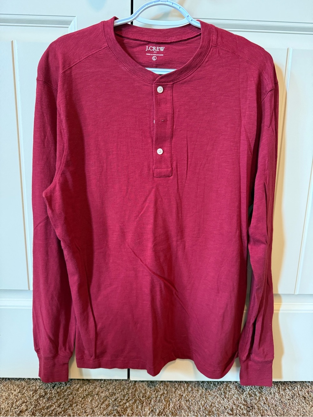J. Crew Men's Long-Sleeve Henley in Deep Berry Red